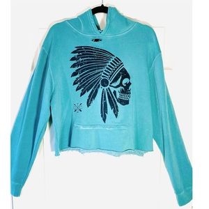 Women’s Distressed Turquoise Indian Head Hoodie